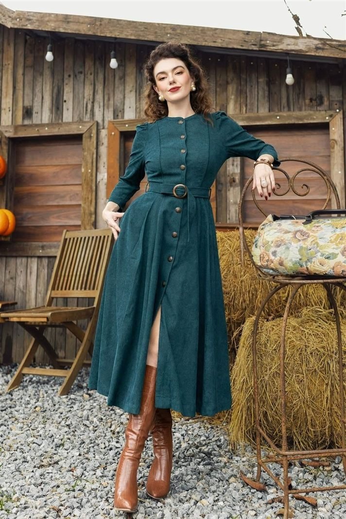 Vestido Midi Verde Petróleo com Cinto