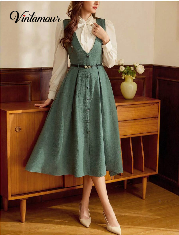 Vestido Midi Verde Sálvia com Camisa